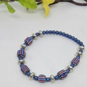 Red, White and Blue Stretch Bracelet for a size 7 wrist - New - Handmade
